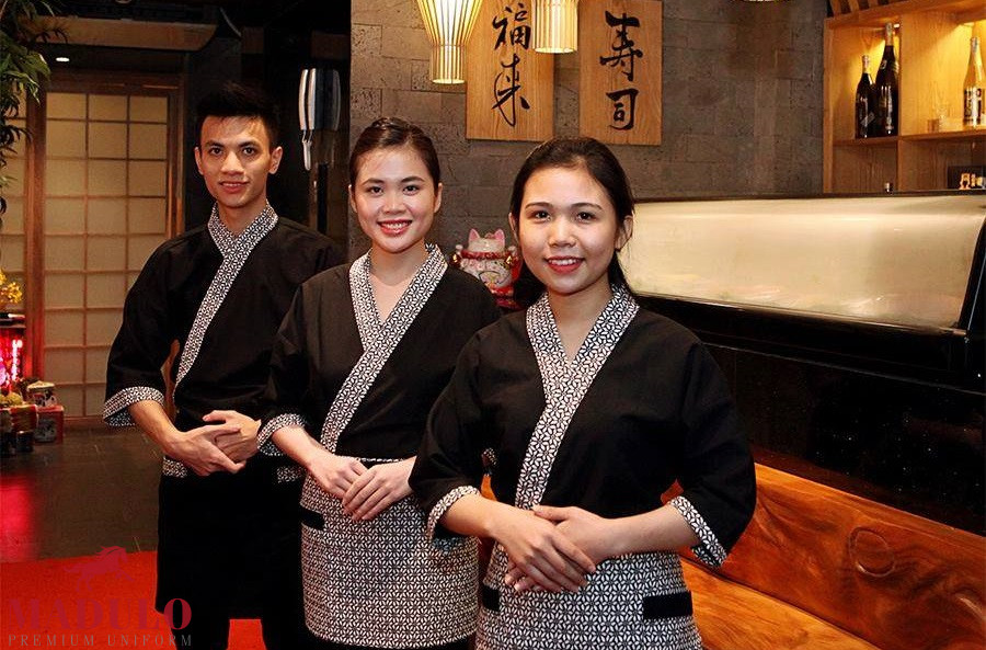 May đồng phục số lượng ít cho nhân viên phục vụ nhà hàng Nhật Bản